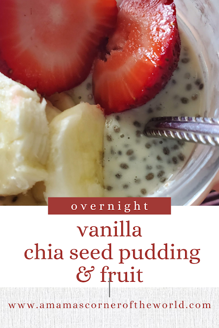 pinnable image for vanilla chia seed pudding and fruit recipe