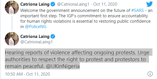 #EndSARS: Respect rights of protesters - UK tells FG