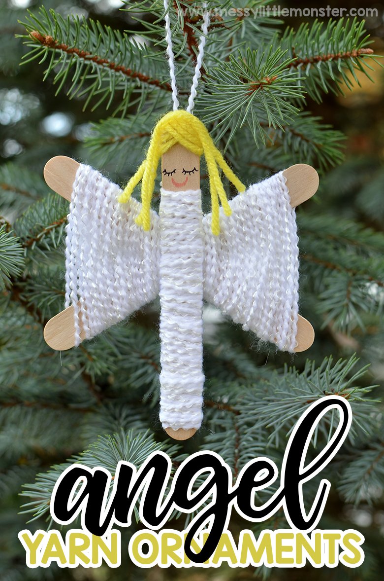 Homemade yarn angel ornaments. Yarn christmas ornaments kids can make. Christmas crafts for kids.
