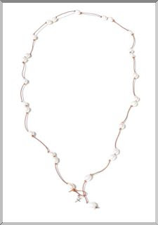 Freshwater Pearls on dirty leather Long 'Sonya' Necklace