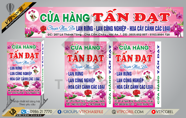 Bảng hiệu cửa hàng Hoa Lan rừng nền hồng