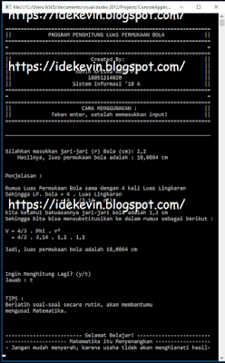 Program Penghitung Luas Permukaan Bola dengan Bahasa C# di Visual Studio