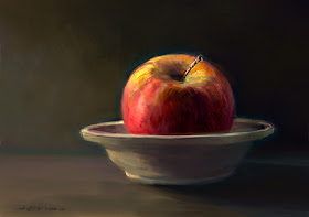 Red Apple in Fruit Bowl Oil Painting by Jeff Ward