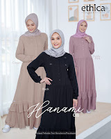 Koleksi Gamis Ethica Terbaru Hanami 08 Baju Muslimah Dress Lengan Panjang Polos Simple Anggun Elegant