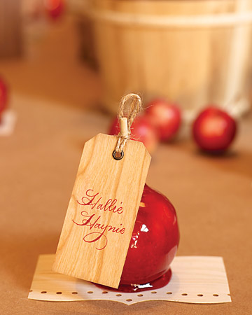 Try this precious Marth mini candy apple placecard idea at your yontef table