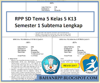 RPP SD Tema 5 Kelas 5 K13 Semester 1 Subtema Lengkap
