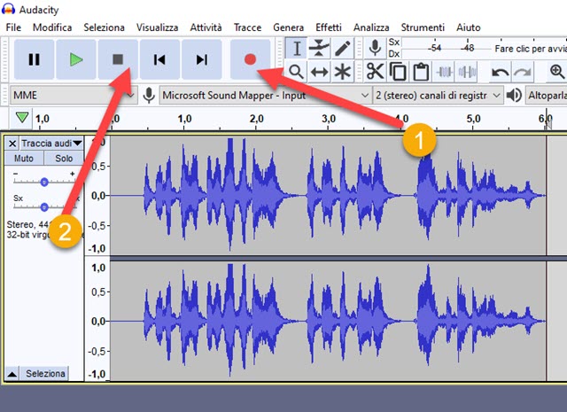 registrare audio con audacity