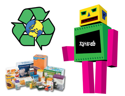 Un robot con cajas de carton recicladas Recolecten todas las cajas vac as 