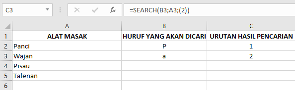 Tutorial Memasukkan Rumus Fungsi “SEARCH” Excel dan Contohnya