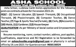 Asha School Lucknow Cantt Recruitment 2023