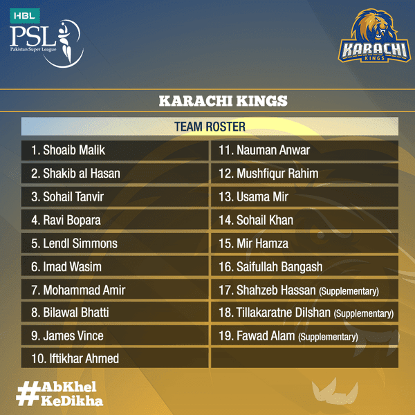 Pakistan Super League(PSL) Teams and Players karachi kings all ary