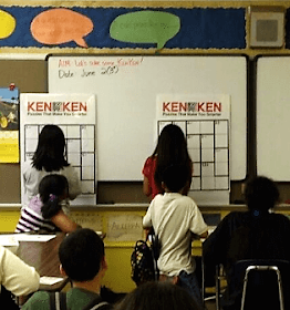 Photo of students playing the math game KenKen in their classroom