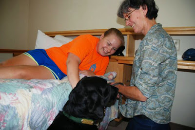 Janet Schultz and Salsa during therapy dog evaluation at the GDB dorm.