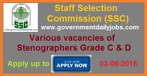 SSC RECRUITMENT 2016 STENOGRAPHER & GRADE - D