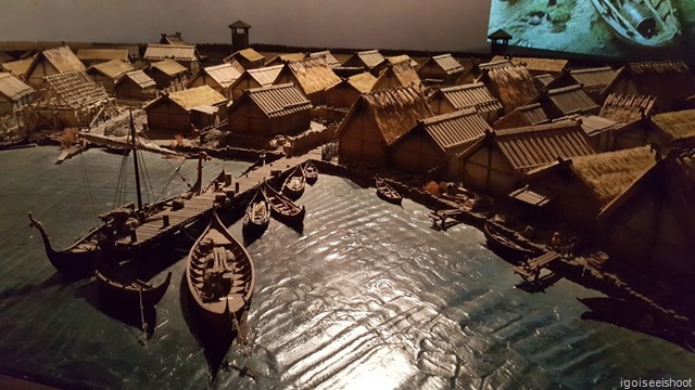 Model of Birka in AD800 with Viking boats were moored at the pier.