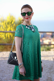 Vitti Ferria Contin collana, Today I'm me evening bag, Sheinside green lace dress, Fashion and Cookies, fashion blogger