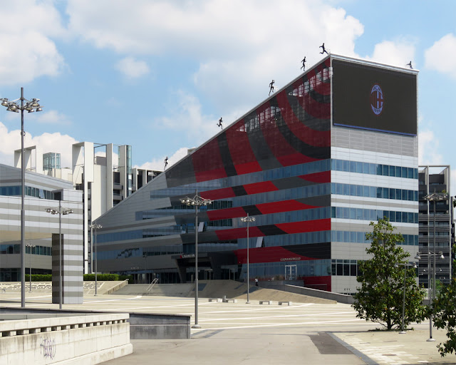 Casa Milan, AC Milan Headquarters by Fabio Novembre, Via Aldo Rossi, seen from piazza Gino Valle, Milan