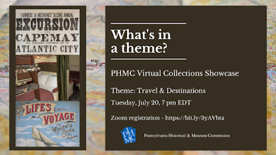 Text for event graphic reads What's in a theme? PHMC Virtual Collections Showcase