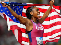 American Sha’Carri Richardson caps comeback by winning wild 100 meters at worlds.