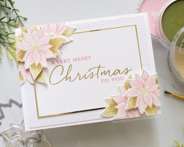 This pretty pink and gold Christmas card, was created using stamps and dies from the Concord & 9th 2019 Holiday Release.  Featuring the Christmas Florals bundle.  For the full details for each card, along with details about where to purchase the supplies used, please visit the blog post.  