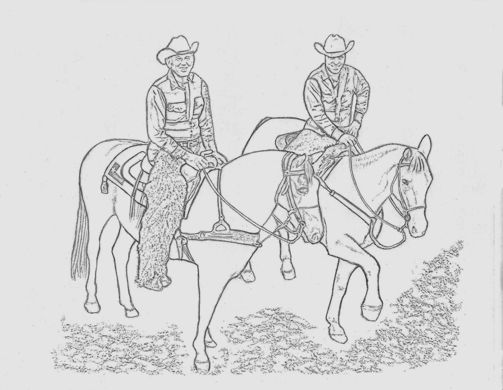 COWBOYS ON HORSES COLORING PAGE By DANCING COWGIRL DESIGN