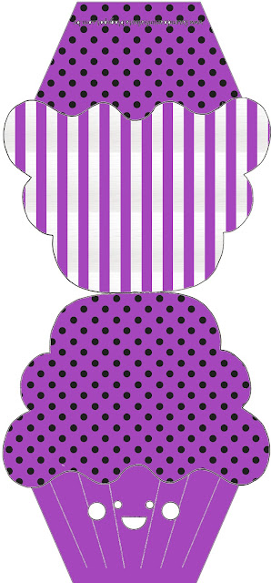 Black Polka Dots in Purple: Free Printable Cupcake  Invitation.