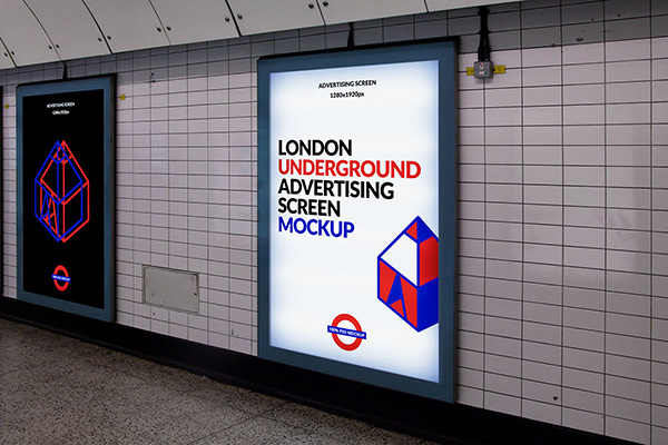 Download Poster Mockup PSD Terbaru Gratis - London Underground Ad Screen Mockup