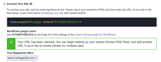 Facebook Instant Article URL Claimed Blogger