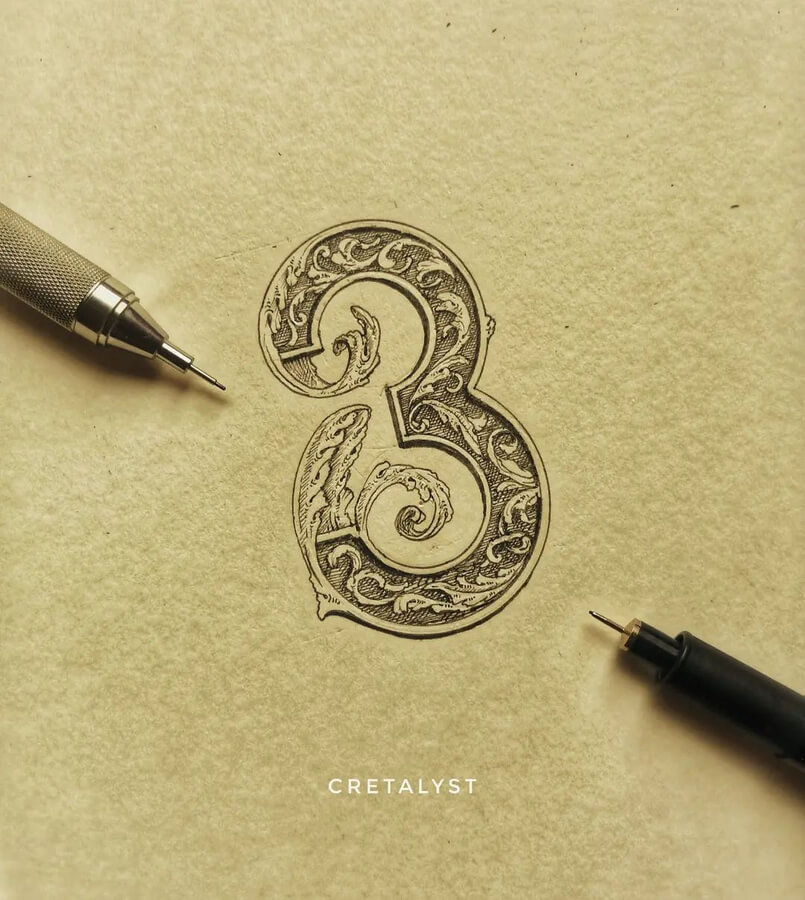 09-Number-three-Ink-Calligraphy-Hardik-Singh-www-designstack-co