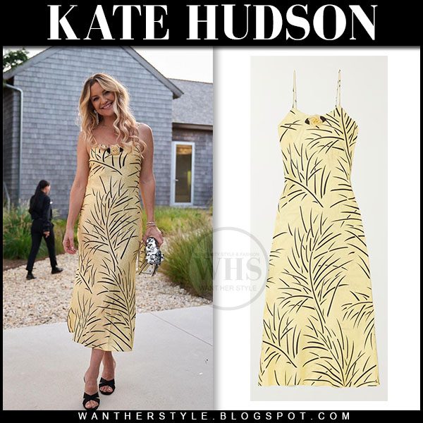 Kate Hudson in yellow silk midi dress and black sandals