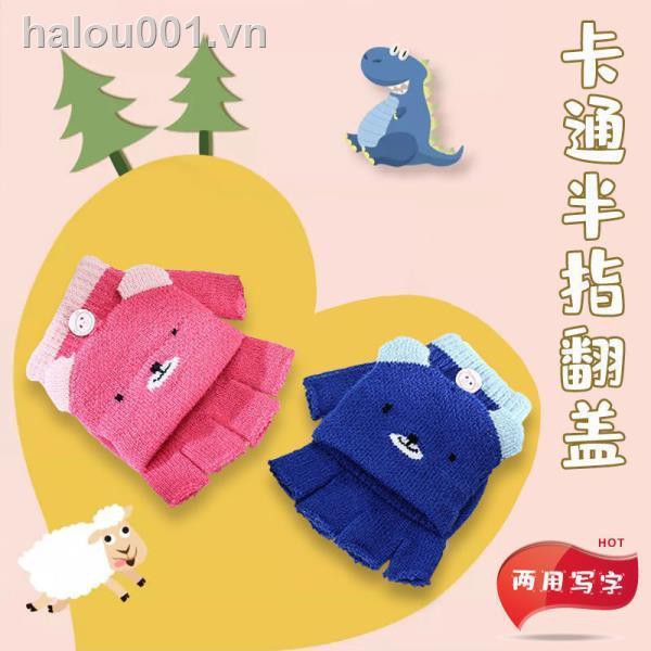 ◎✠Autumn and winter knitted woolen children s gloves for students writing half-finger boys girls warm five-finger clamshell