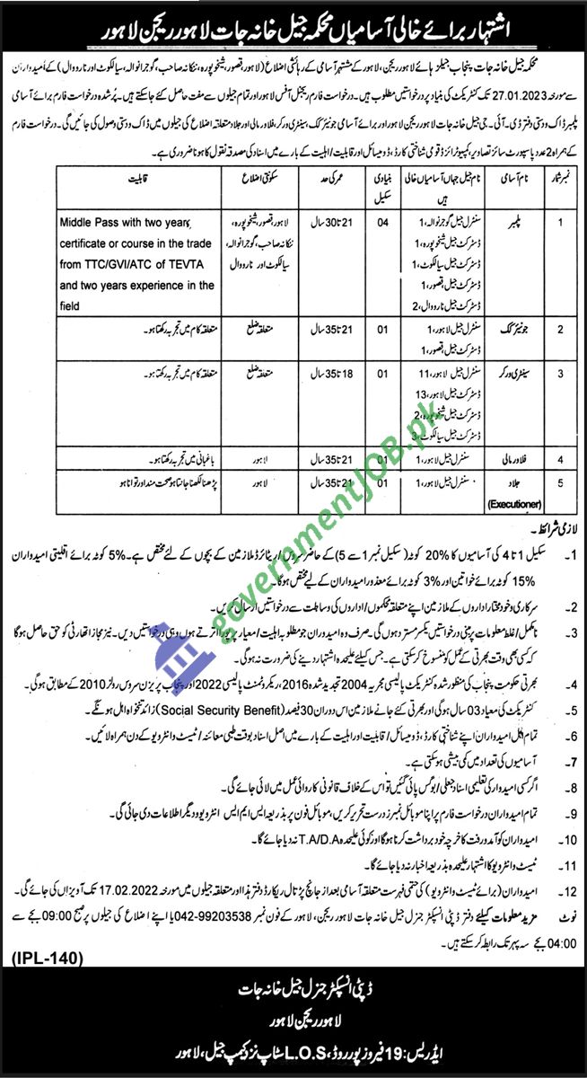 Punjab Jail Department Jobs 2023 – Prison Department