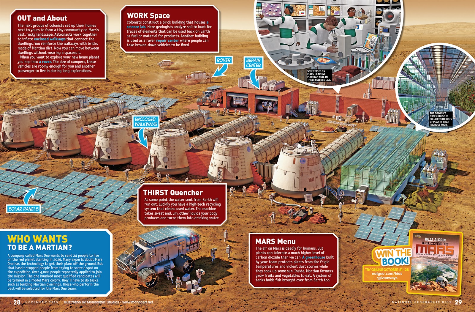 Mars base illustration for National Geographic Kids Magazine