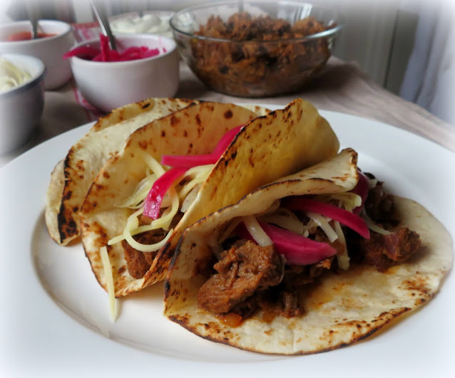 Beef Barbacoa Tacos with Sweet Pickled Onions