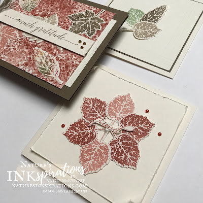 By Angie McKenzie for Crafty Collaborations Share it Sunday Blog Hop; Click READ or VISIT to go to my blog for details! Featuring the Gorgeous Leaves Bundle, Pretty Pumpkins Stamp Set and Greenery Embossing Folders by Stampin' Up!; #fallcards #lotsofleaves #leaves #stampinupcolorcoordination #stamping #shareitsunday #shareitsundaybloghop #intricatedleaves #prettypumpkins #gorgeousleaves  #splatters #julydecember2021minicatalog #20212022annualcatalog #naturesinkspirations #makingotherssmileonecreationatatime #cardtechniques #stampinup #stampinupink #handmadecards #papercrafts