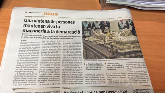 Recorte de um jornal actual: - «Una vintena de perones mantenem viva la maçoneria a la demarcació»