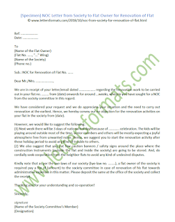 NOC Letter from Society to Flat Owner for Renovation of Flat (Sample)