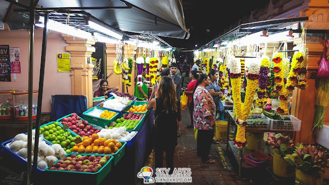 Flower garlands and fruit market at one corner - Little India Brickfields KL