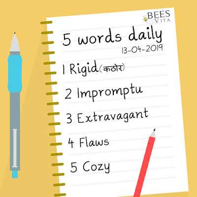 words of the day Rigid meaning in english and example   sentences  Impromptu meaning in english and example sentences  Flaws meaning in english and example  sentences  Extravagant  meaning in english and example sentences  Cozy meaning in english and example sentences