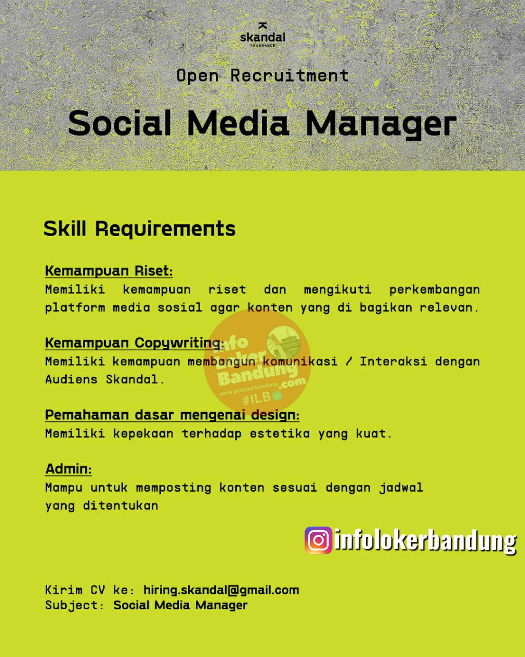 Lowongan Kerja Social Media Manager Skandal Bandung April 2024