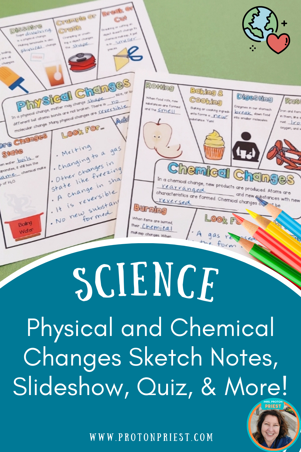 5th grade science sketch notes on physical and chemical changes