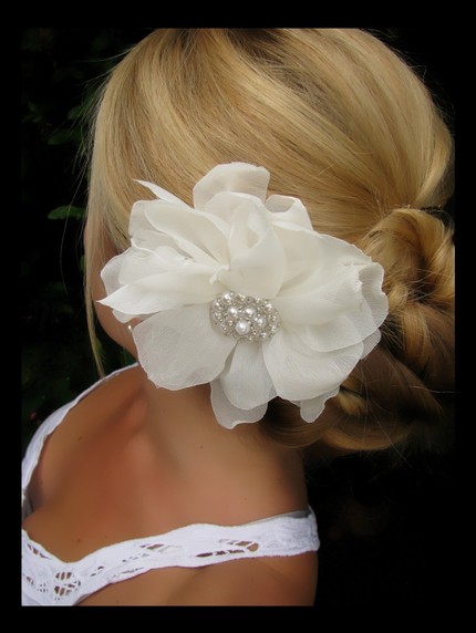 No wedding required Luna Ivory Chiffon Flower with Pearl Center 