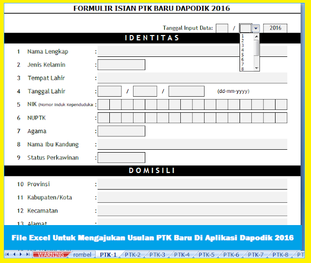 File Excel Untuk Mengajukan Usulan PTK Baru Di Aplikasi Dapodik 2016