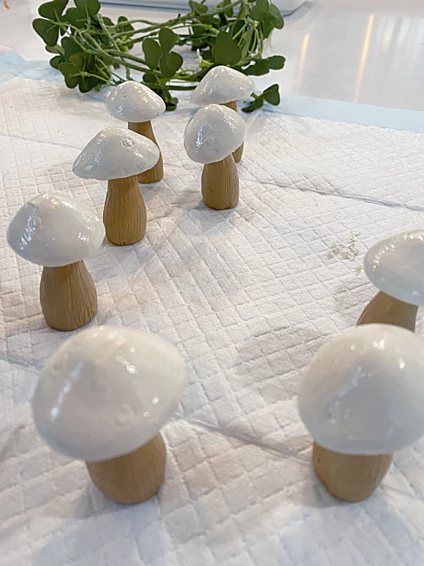 painted mushrooms with clover