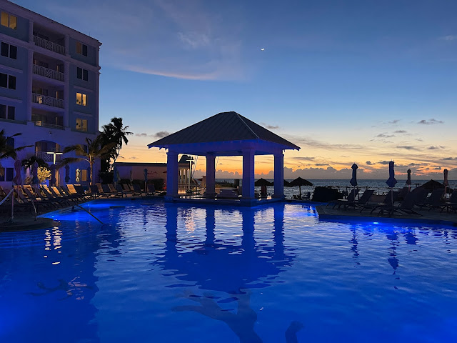 swim-up pool at dusk