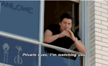 Ken Marino as Vinnie Van Lowe singing Private Eyes out a window from Veronica Mars