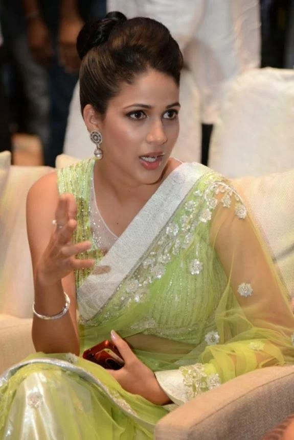 Lavanya Tripathi Hot Photos at Audio Release In Transparent Green Saree 
