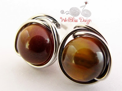 Wire wrapped tiger eye studs by WireBliss