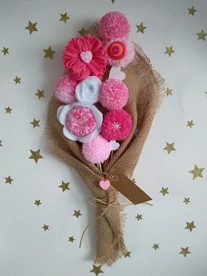 A felt and pompom flower bouquet from Etsy