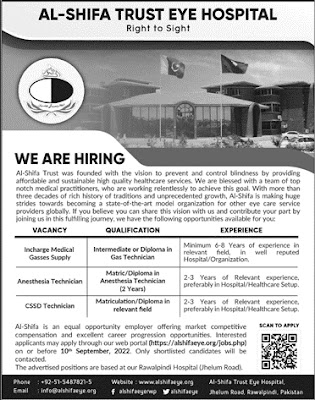 Al Shifa Eye Hospital Rawalpindi Punjab Jobs 2022